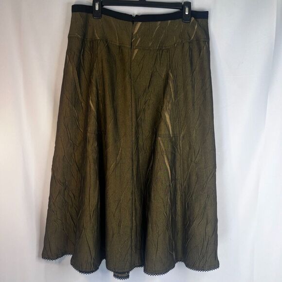 Neesh by DAR Shiny Green Crinkle Crushed Taffeta Aline Circle Skirt Size Large - Picture 2 of 12